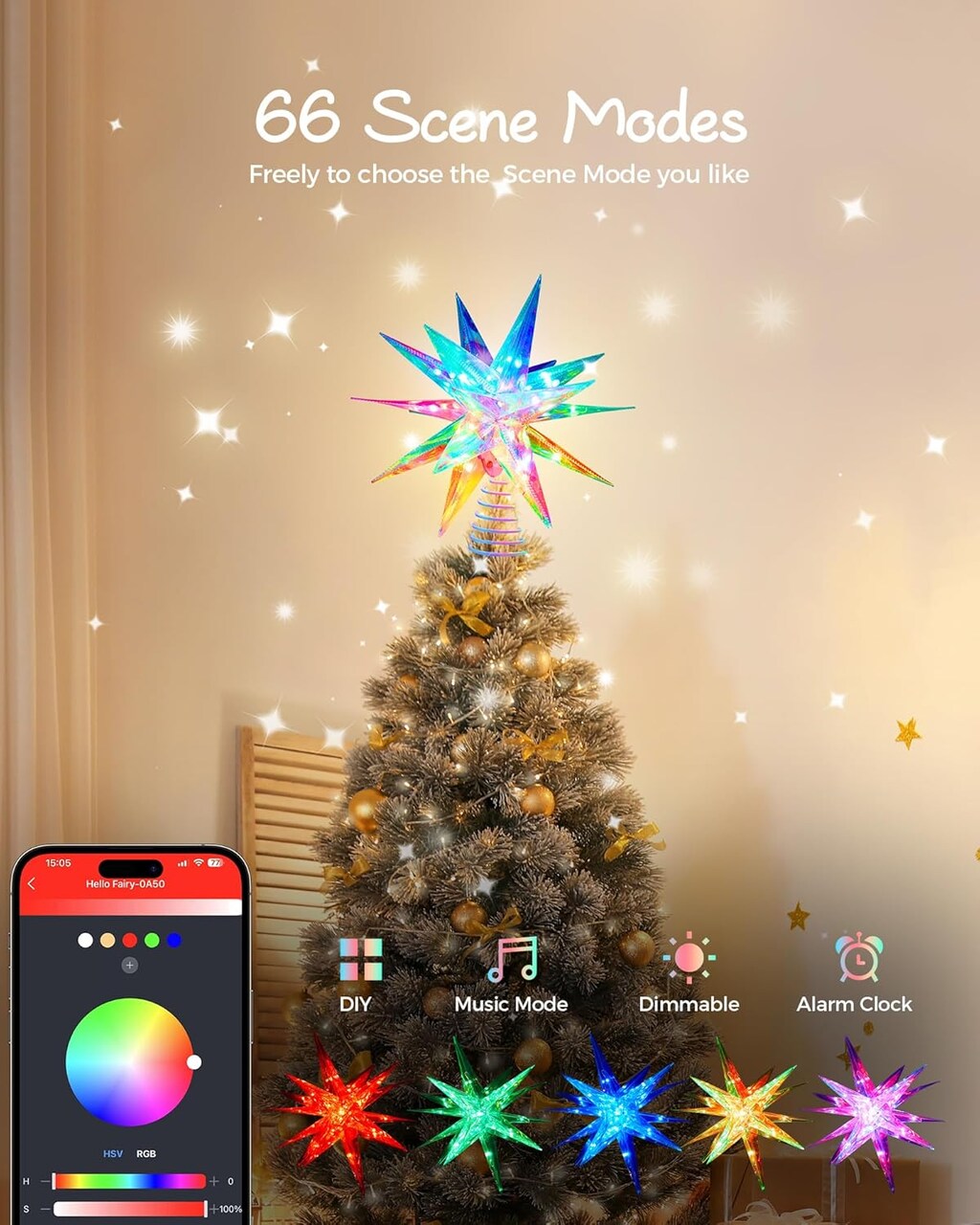 RGB LED Christmas Tree Topper Star - APP-Controlled(Rgb)
